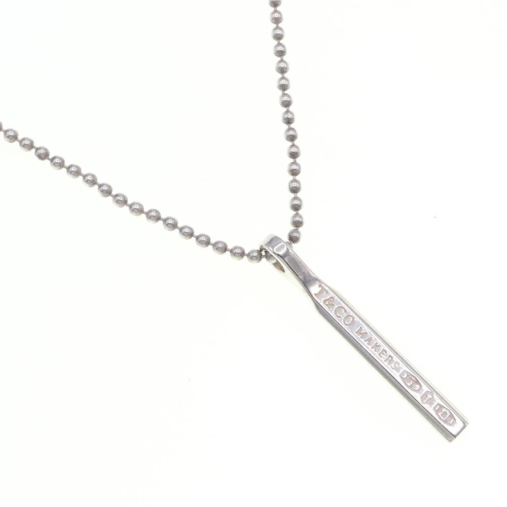Tiffany Co Makers Necklace Sterling Silver Bar Pendant Ball Chain Long